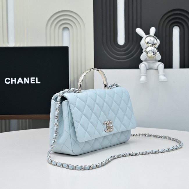 Chanel SMALL FLAP BAG CLUTCH WITH CHAIN Gold-Tone Metal AS5554 LIGHT BLUE