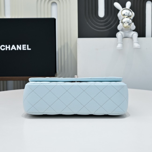 Chanel SMALL FLAP BAG CLUTCH WITH CHAIN Gold-Tone Metal AS5554 LIGHT BLUE