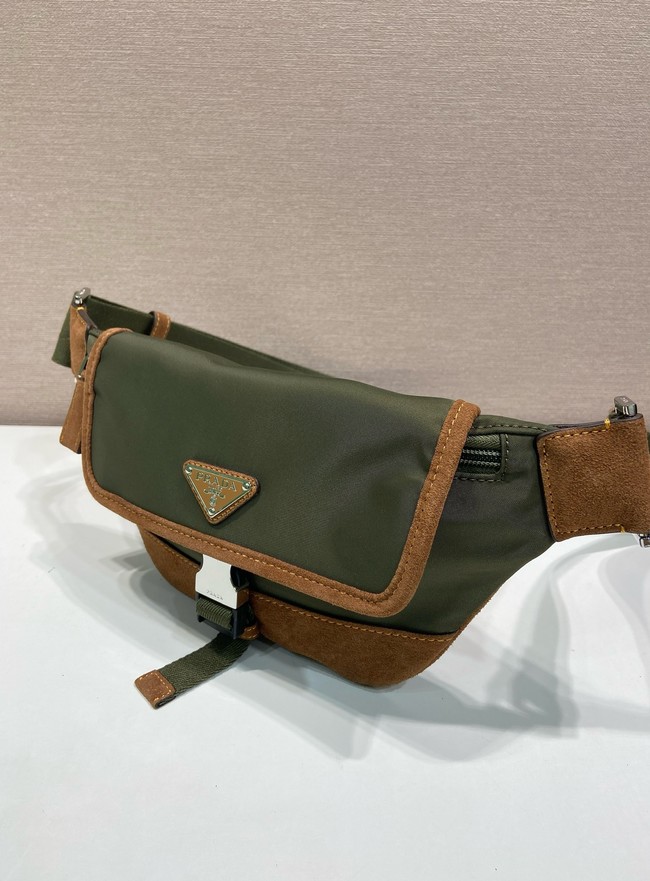 Prada Re-Nylon and suede belt bag 2VH176 Musk Green