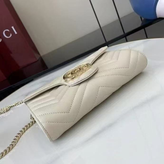 Gucci GG Marmont Wallet on chain 474575 White&Light Gold-Tone