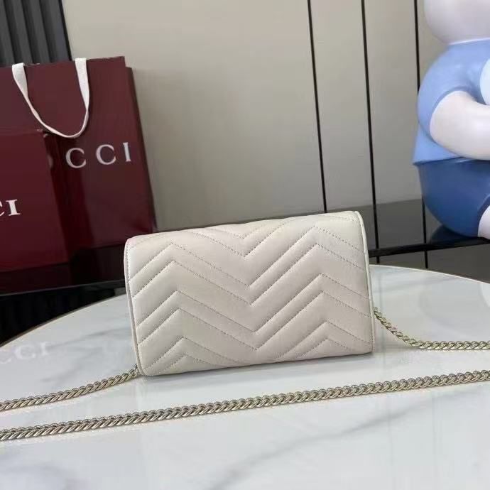 Gucci GG Marmont Wallet on chain 474575 White&Light Gold-Tone