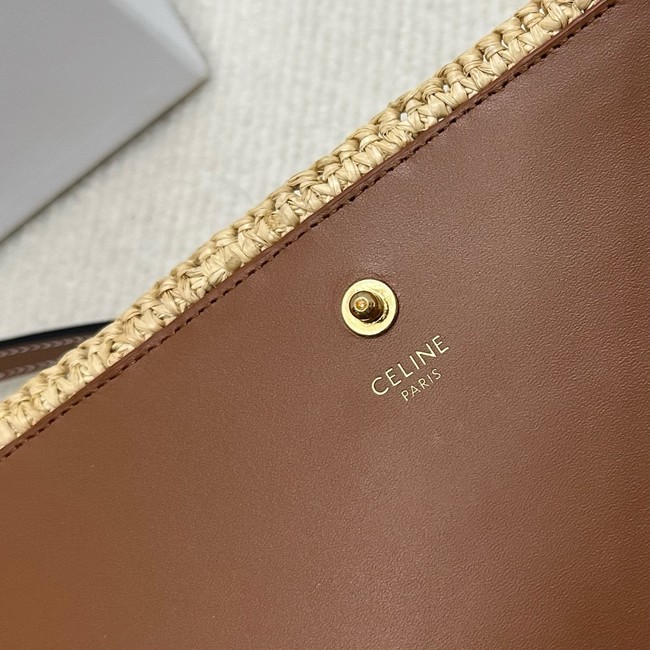 CELINE Chain Claude IN Raffia Plein Soleil Bag 197993 NATURAL & TAN