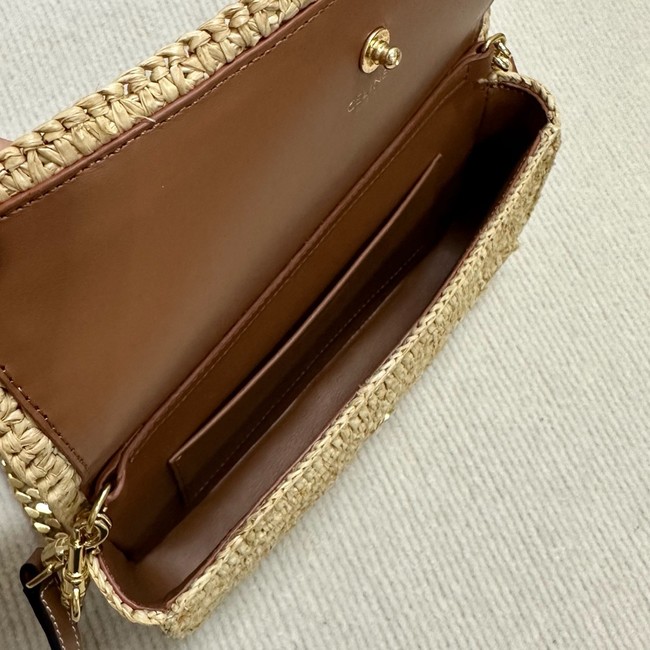 CELINE Chain Claude IN Raffia Plein Soleil Bag 197993 NATURAL & TAN