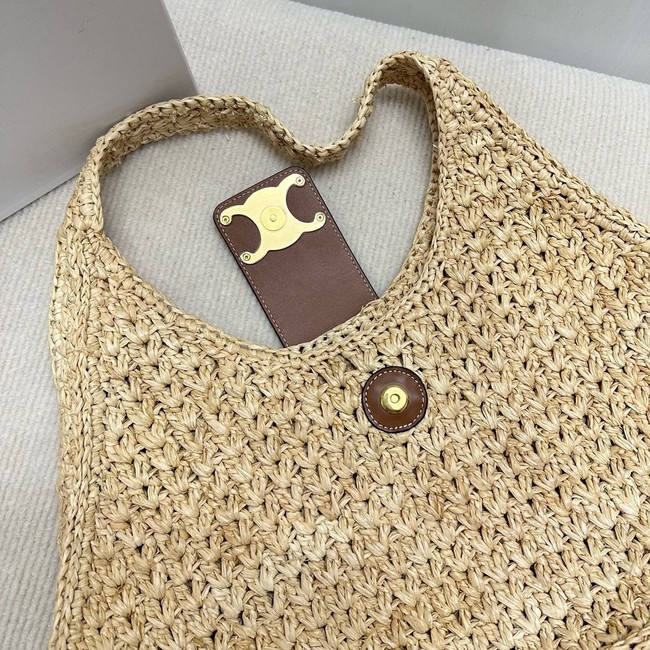 CELINE CABAS TRIANGLE IN RAFFIA AND CALFSKIN 119772 NATURAL / TAN