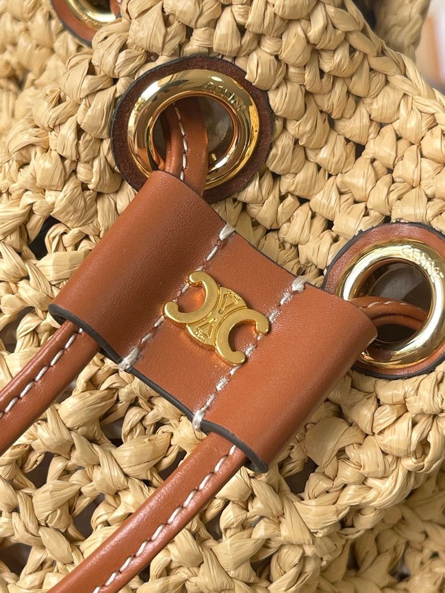 CELINE CABAS TRIANGLE IN RAFFIA AND CALFSKIN 121672 NATURAL / TAN