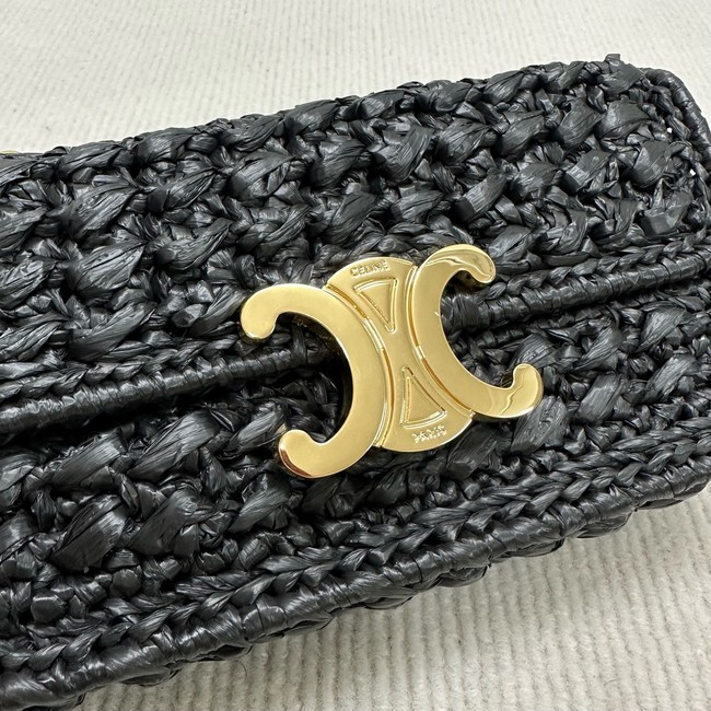 Celine CHAIN SHOULDER BAG CLAUDE IN RAFFIA EFFECT TEXTILE 112252 black 
