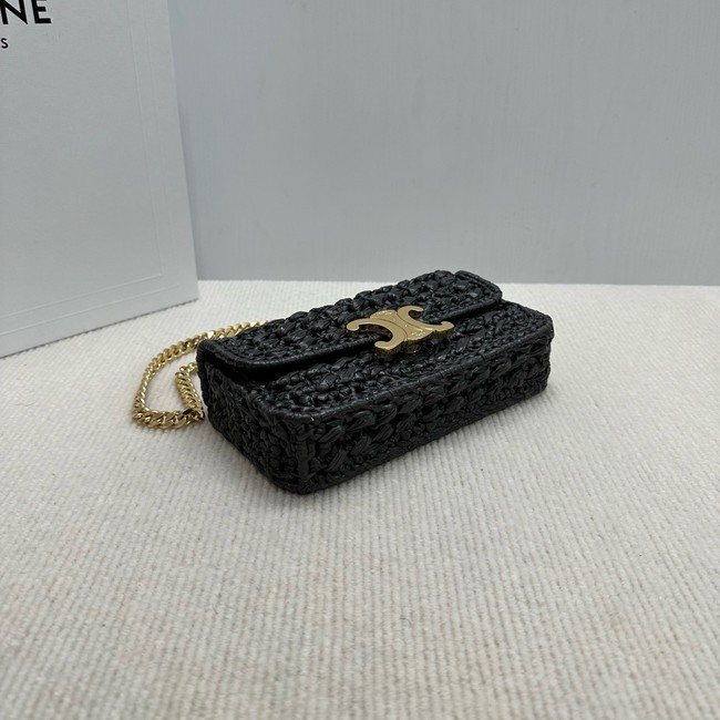 Celine CHAIN SHOULDER BAG CLAUDE IN RAFFIA EFFECT TEXTILE 112252 black 