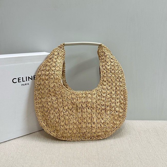 celine classic panier HOBO BAG IN Raffia and Calfskin 112772 NATURAL / WHITE