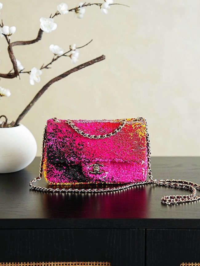 Chanel Fringed Sequins Flap Bag 24P 0888 pink