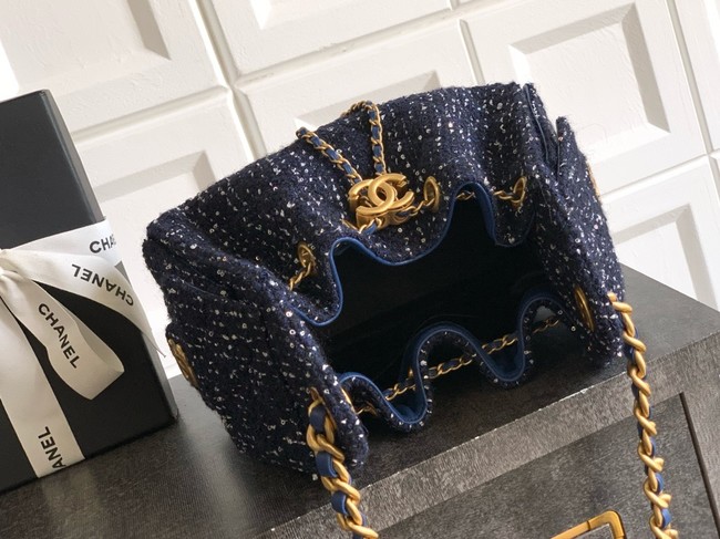 CHANEL 25 MINI HANDBAG Woolen tweed AS5631 dark blue