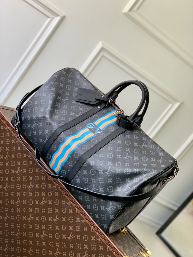 Louis Vuitton Keepall Bandouliere 55 M40605 black&blue