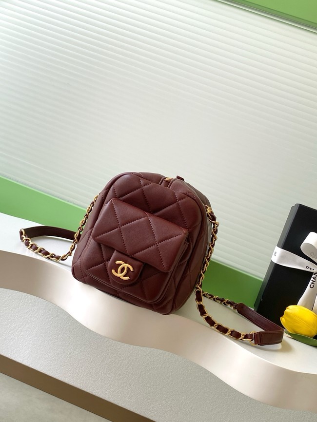 CHANEL Small Bowling Bag Lambskin AS5791 burgundy