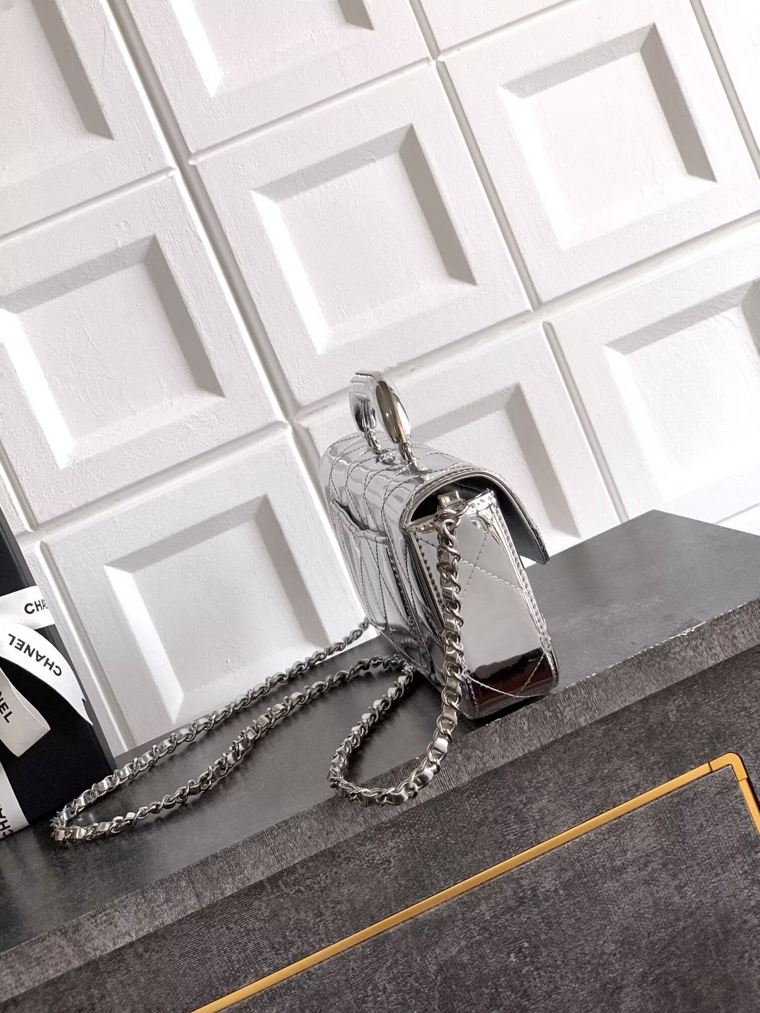 Chanel 25K Original Patent Leather Top Handle Bag A6321 Silver Chanel 25K Original Patent Leather Top Handle Bag A6321 Silver