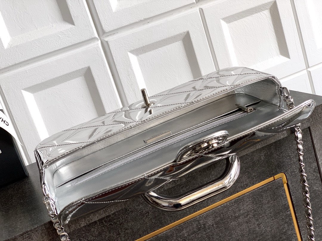 Chanel 25K Original Patent Leather Top Handle Bag A6321 Silver Chanel 25K Original Patent Leather Top Handle Bag A6321 Silver