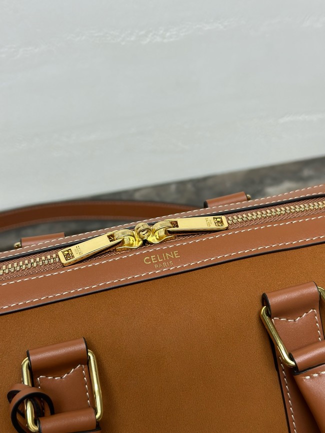 Celine LARGE BOSTON in SUEDE CALFSKIN 121323 TOBACCO