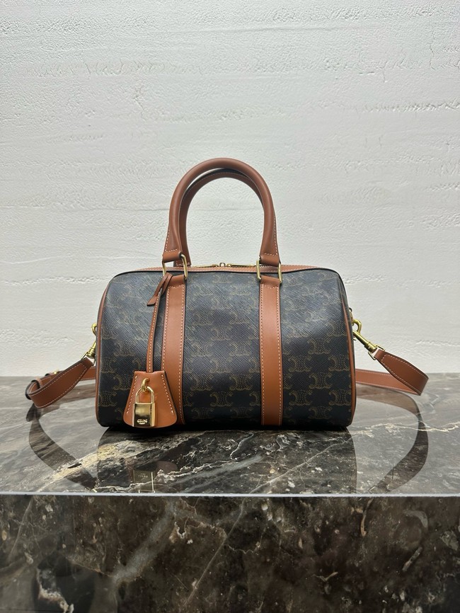 Celine MEDIUM BOSTON IN TRIOMPHE CANVAS AND CALFSKIN 121323 TAN