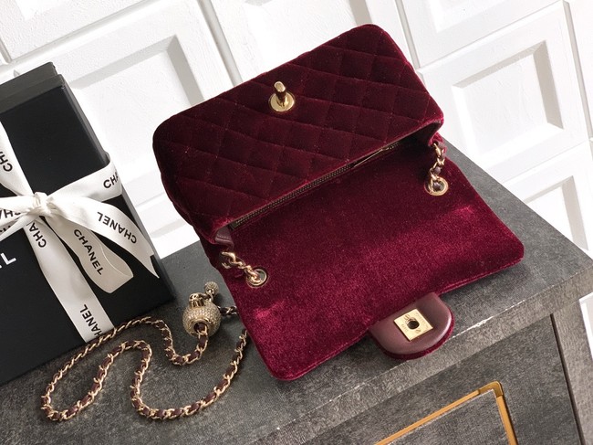 Chanel small Classic Handbag velvet AS1787 burgundy