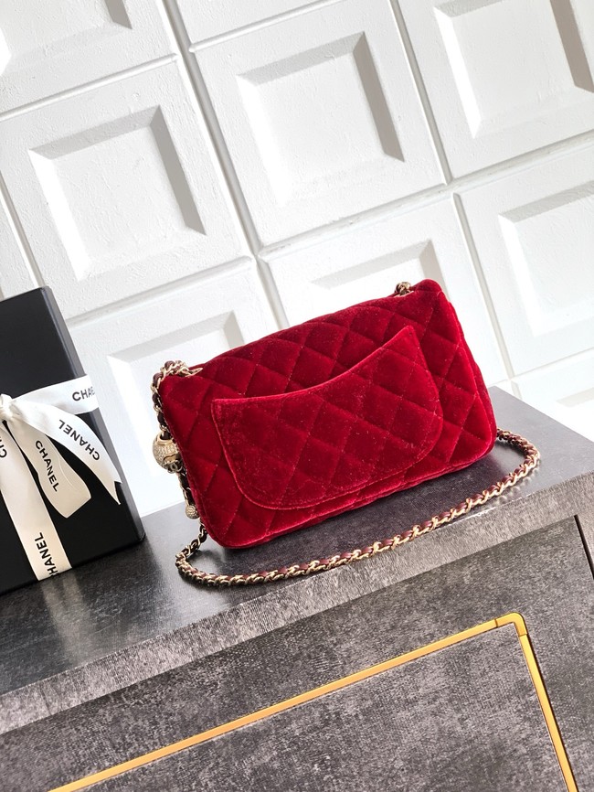 Chanel small Classic Handbag velvet AS1787 red
