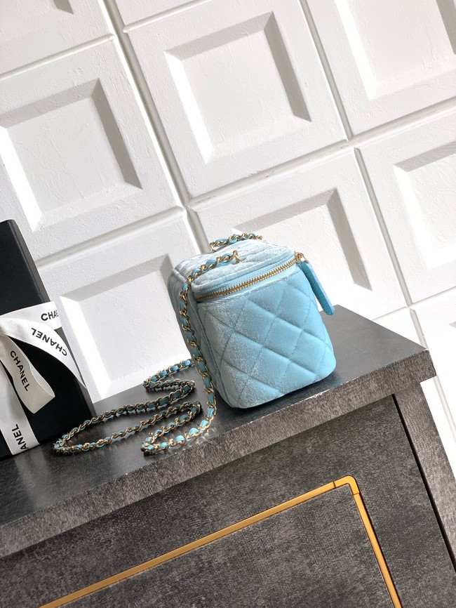 CHANEL velvet Vanity with Chain AP3940 light blue