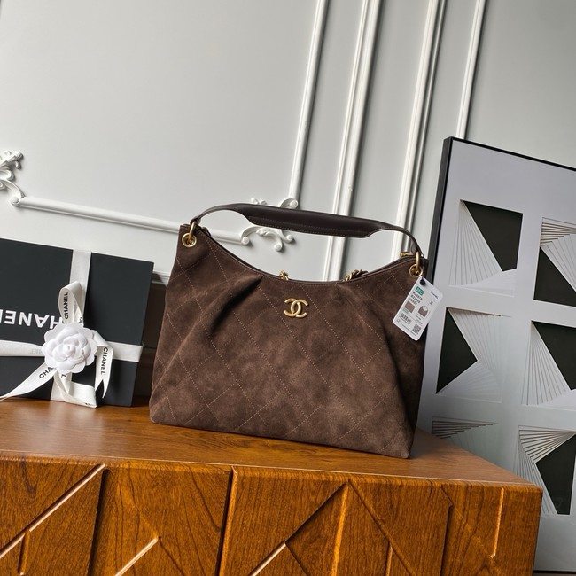 CHANEL Hobo Bag Suede Calfskin AS5978 Dark Brown