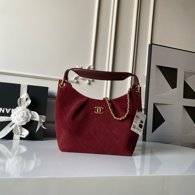 CHANEL Hobo Bag Suede Calfskin AS5970 burgundy