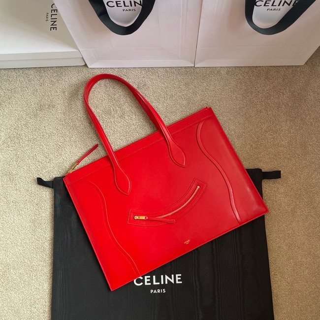 Celine FLAT CABAS NEW LUGGAGE IN GLOSSY CALFSKIN 123963 Ultra Red