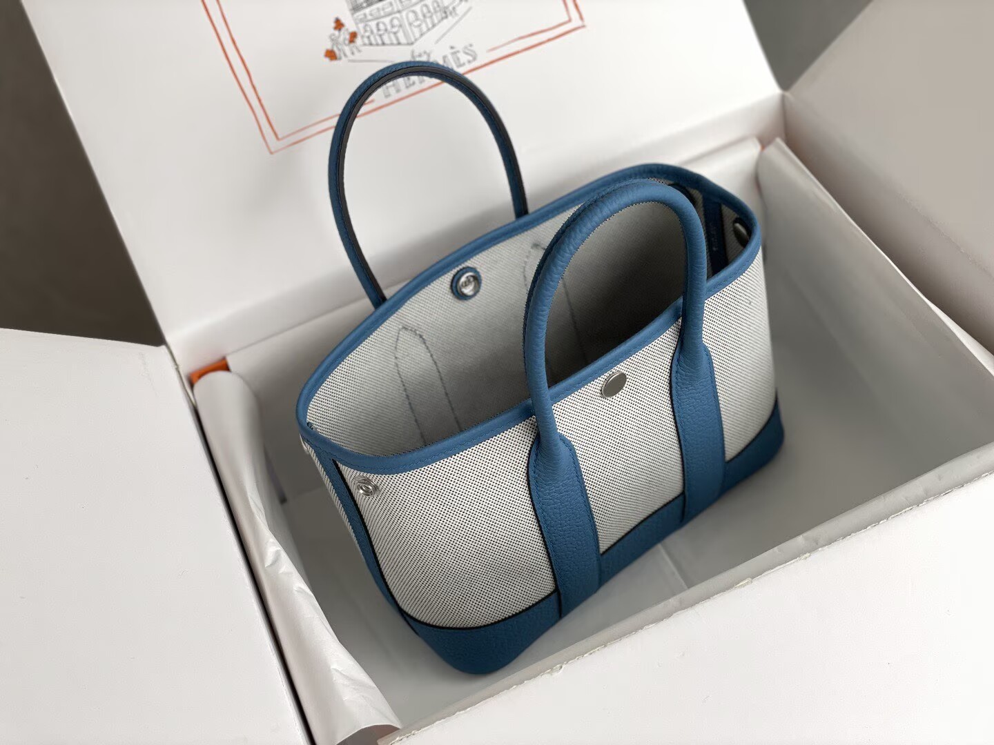 Hermes Mini Garden Party Tote Bags H3673 Blue