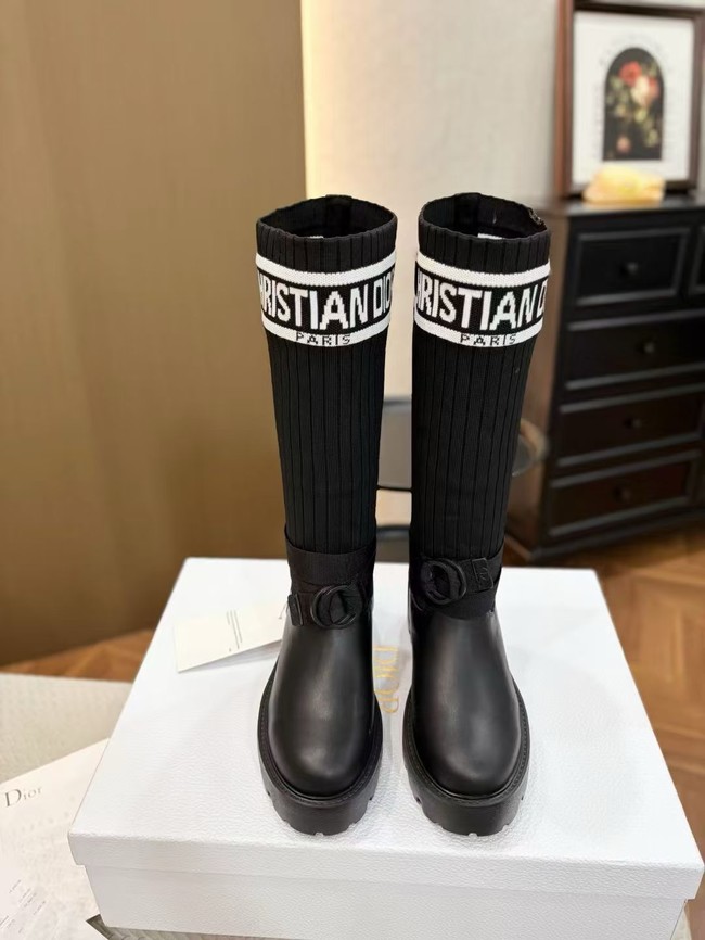 Dior D-Major Boot Black Calfskin with Black and White Technical Knit KCT267LKC