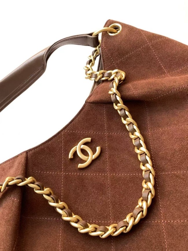 CHANEL Hobo Bag Suede Calfskin AS5978 brown