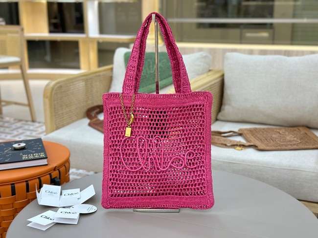 Chloe SUMMER straw and leather tote bag 0824P rose
