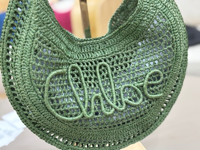Chloe SUMMER straw and leather tote bag 1668 green