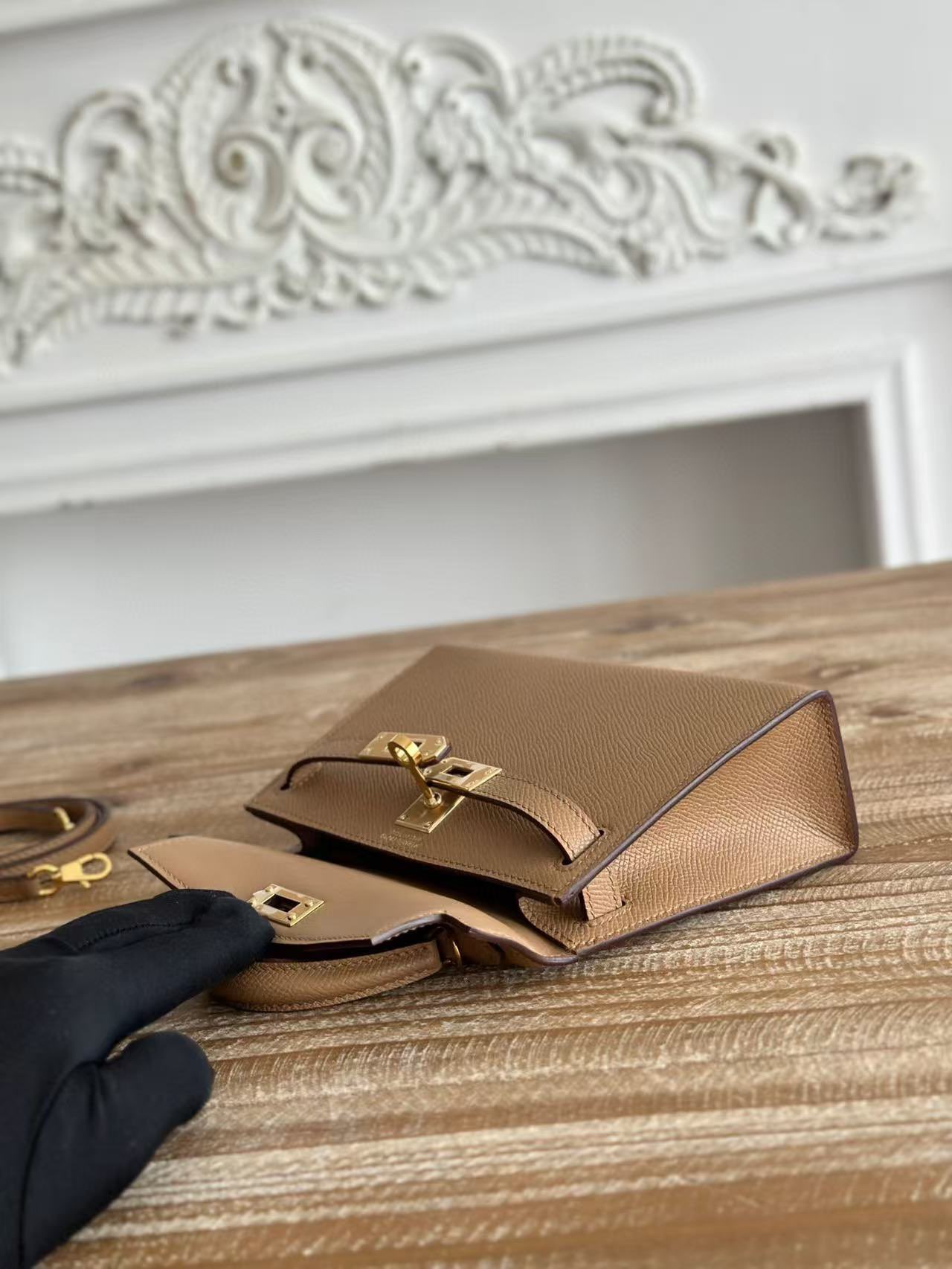 Hermes Kelly 19cm Shoulder Bags Original Epsom Leather KL19 Gray