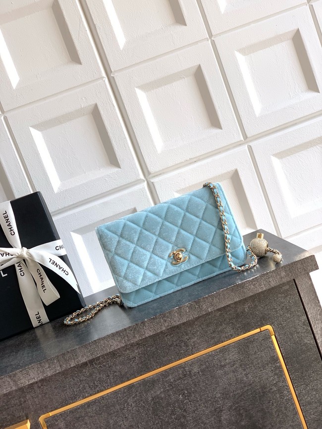 Chanel velvet Wallet On Chain AP1450 light blue