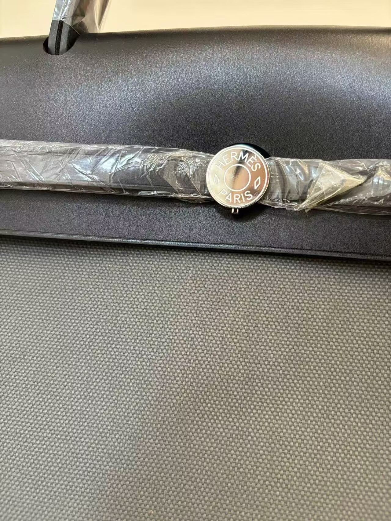 Hermes Herbag 31CM Original Canvas Leather & Calfskin 45987 Gray&Black