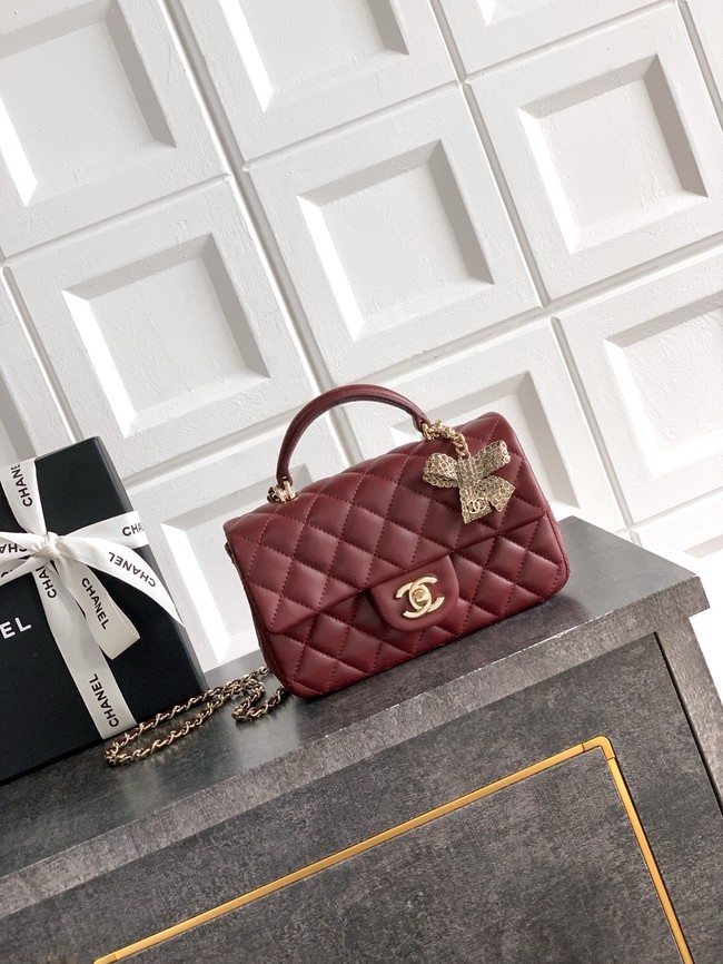 CHANEL Mini Flap Bag with Top Handle AP2431 burgundy
