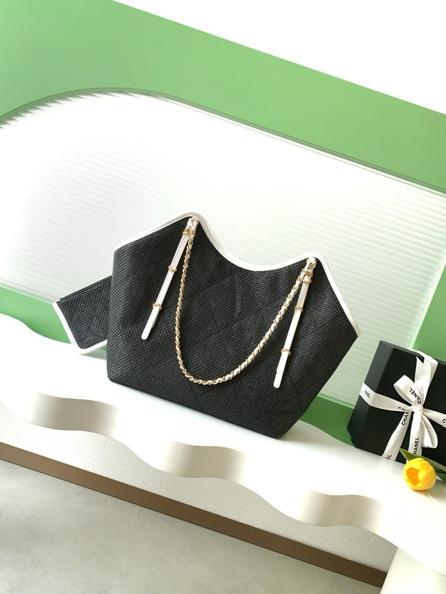 CHANEL Maxi Shopping Bag Braided Raffia AS5463 black
