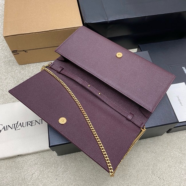 SAINT LAURENT KATE clutch in grain de poudre leather 851921 ROUGE CABERNET