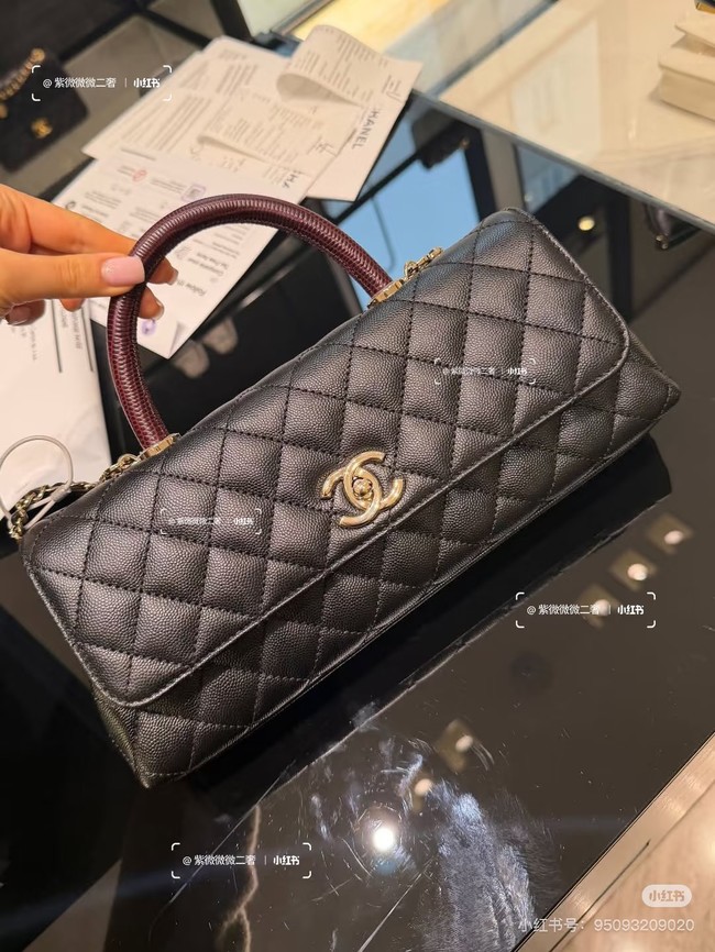 Chanel Maxi Flap Bag With Top Handle AS6091 black& wine red