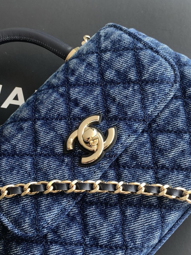 Chanel nano Flap Bag with Top Handle AS4244 denim blue