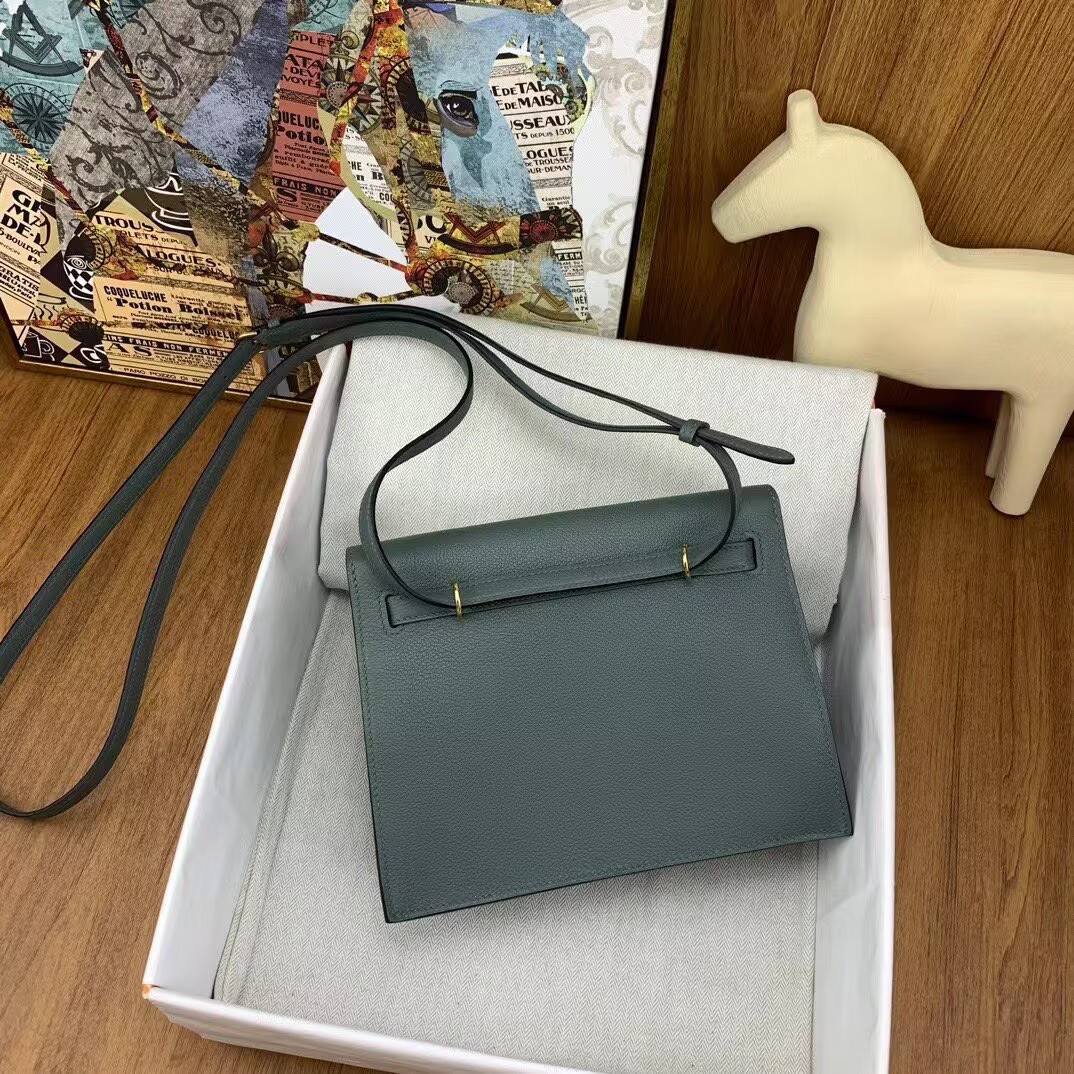 Hermes Kelly Danse Original Evercolor Leather 22CM KL22 Almond Green Gold-Tone