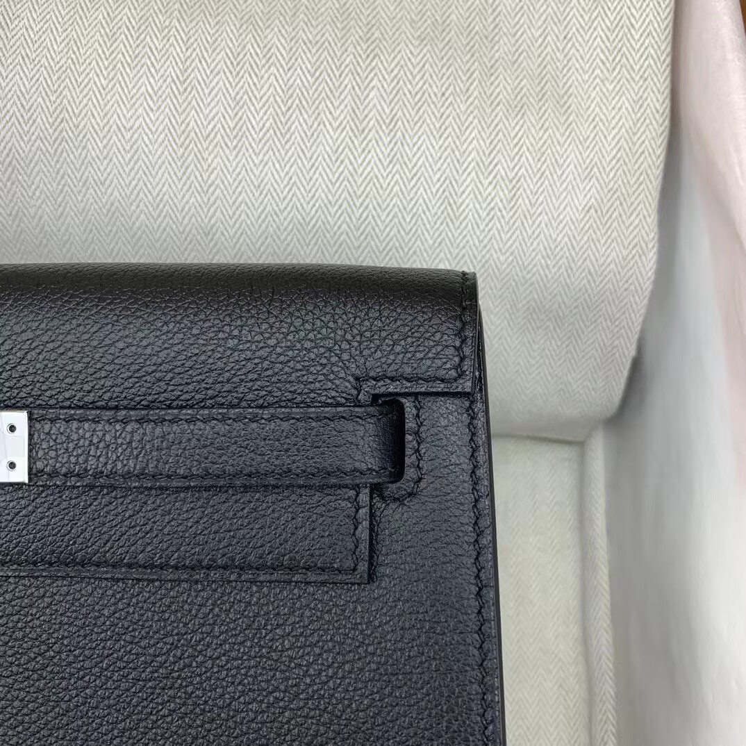 Hermes Kelly Danse Original Evercolor Leather 22CM KL22 Black Silver-Tone