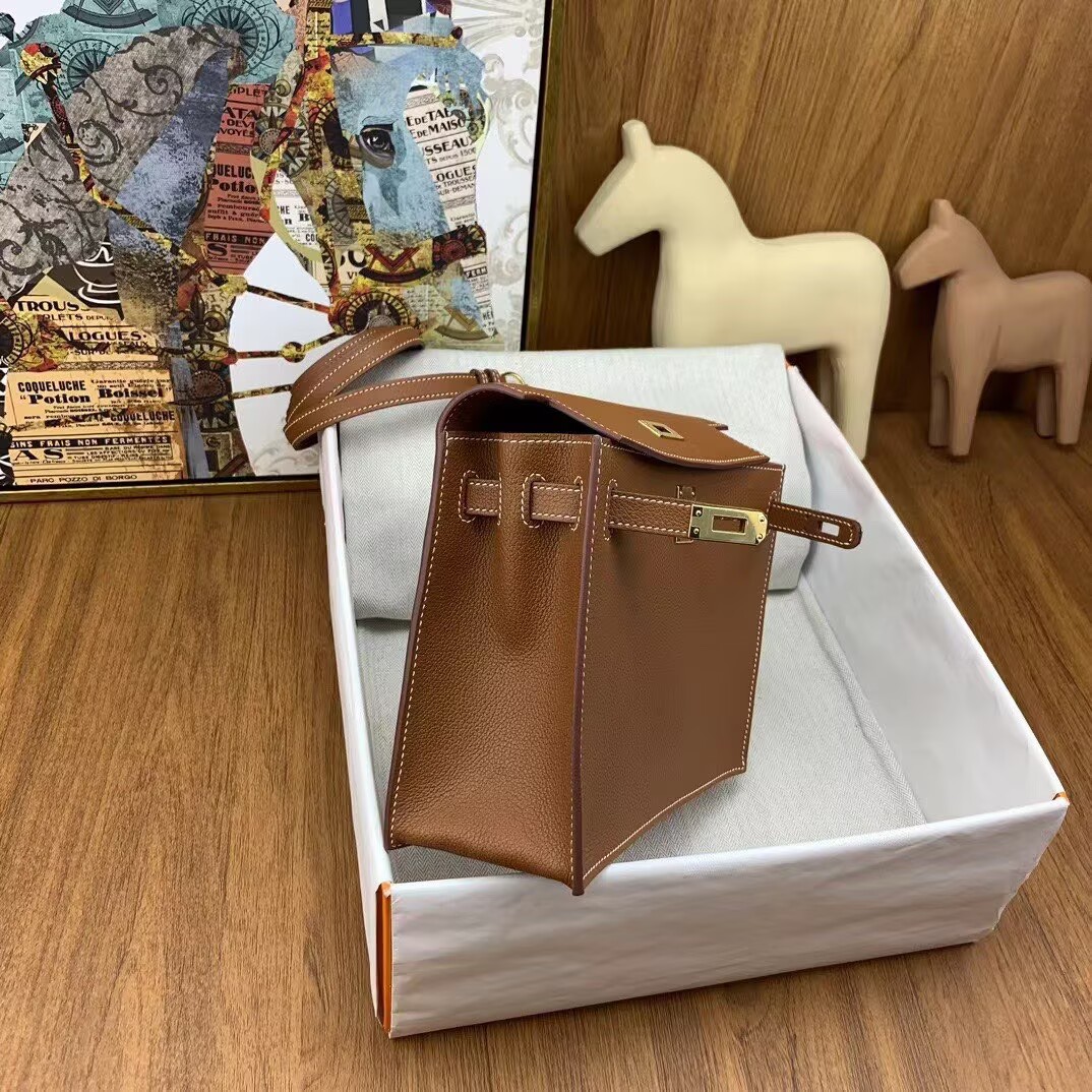 Hermes Kelly Danse Original Evercolor Leather 22CM KL22 Brown Gold-Tone