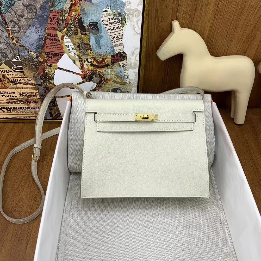 Hermes Kelly Danse Original Evercolor Leather 22CM KL22 Cream Gold-Tone