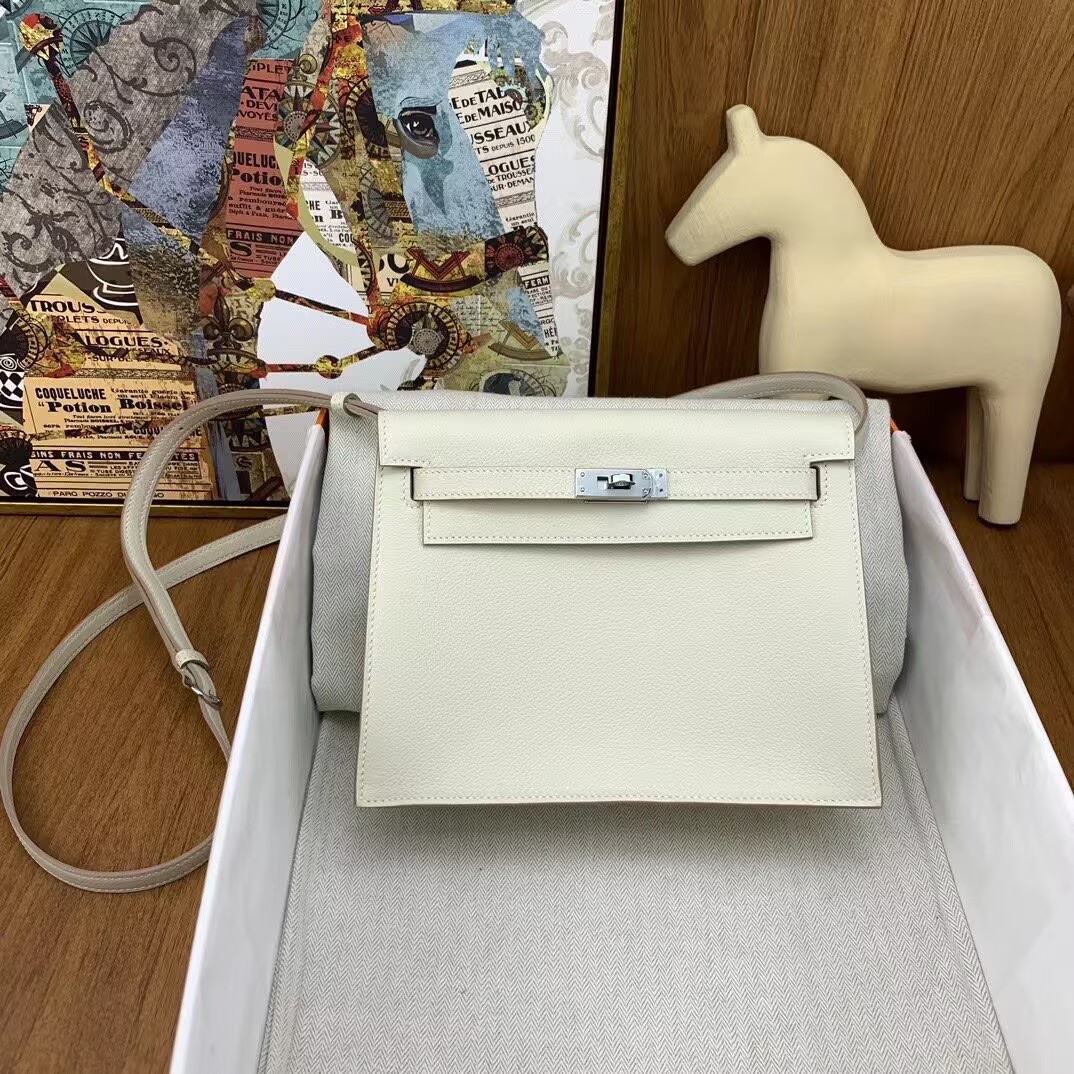 Hermes Kelly Danse Original Evercolor Leather 22CM KL22 Cream Silver-Tone