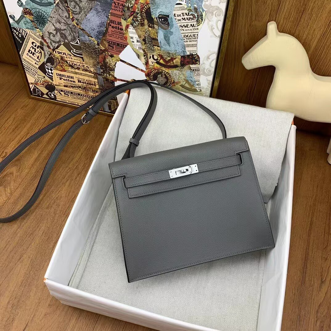 Hermes Kelly Danse Original Evercolor Leather 22CM KL22 Gray Silver-Tone