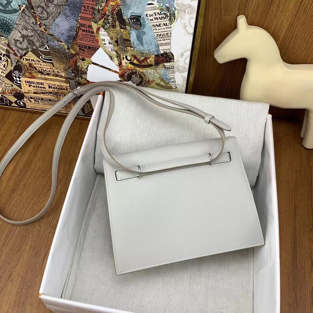 Hermes Kelly Danse Original Evercolor Leather 22CM KL22 Light Silver-Tone