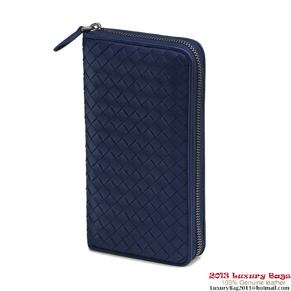 Bottega Veneta 275064 V001N 4207 Intrecciato Nappa Zip Around Wallet Indigo Blu