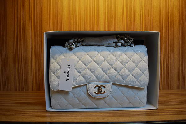 Chanel Jumbo Double Flaps Bag A36097 White Original Caviar Leather Silver Chanel Jumbo Double Flaps Bag A36097 White Original Caviar Leather Silver