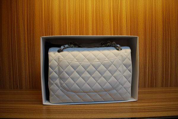 Chanel Jumbo Double Flaps Bag A36097 White Original Caviar Leather Silver Chanel Jumbo Double Flaps Bag A36097 White Original Caviar Leather Silver