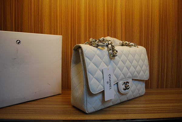 Chanel Jumbo Double Flaps Bag A36097 White Original Caviar Leather Silver Chanel Jumbo Double Flaps Bag A36097 White Original Caviar Leather Silver
